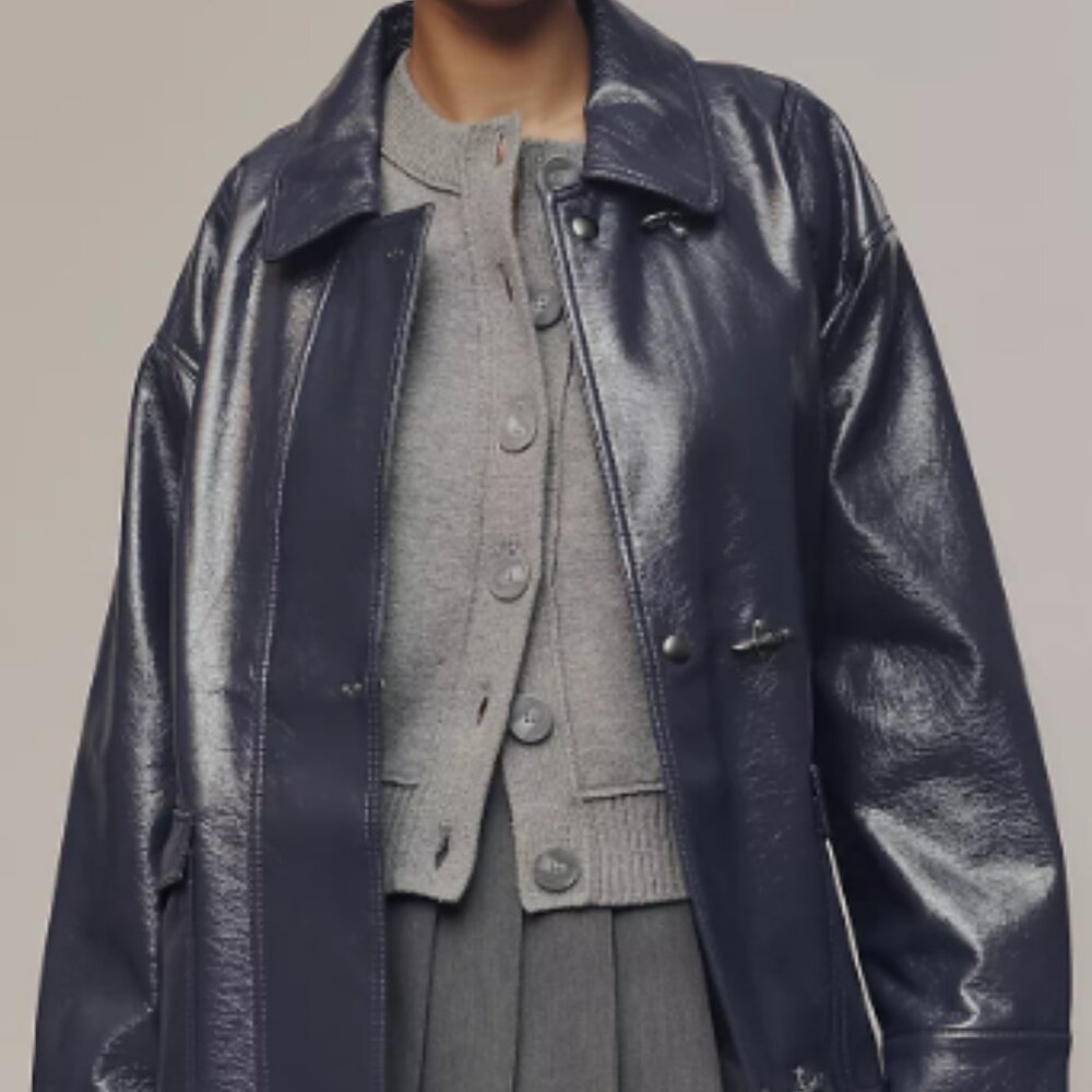 Anthropologie Maeve Faux-Patent Leather Carabiner Jacket Size Large